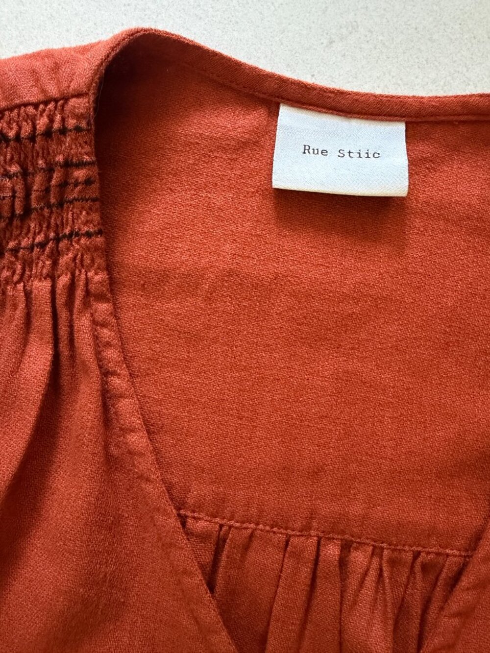 Rue Stiic Rust & Black Linen Embroidered Wrap Top Small Boho Festival Top - Picture 3 of 7